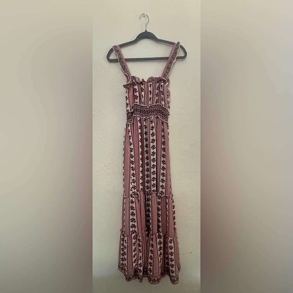 Max Studio Pink and Cream Striped Floral Top